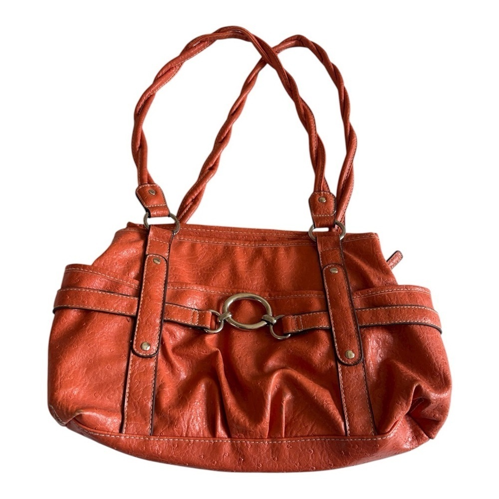 Vintage Tote Handbag Elegant Orange Women's Leather RN#108833